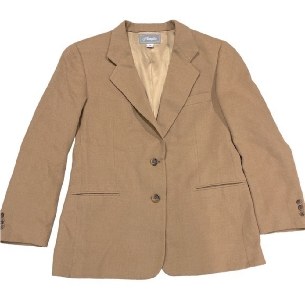 Tan Wool Blend Blazer with Notched Lapels